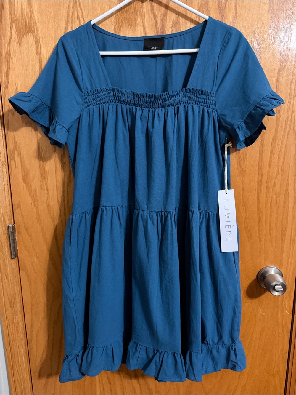 Lumiere Blue Ruffled Tiered Square-Neck Dress